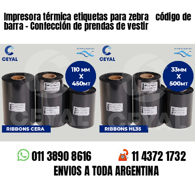 Impresora térmica etiquetas para zebra  código de barra - Confección de prendas de vestir